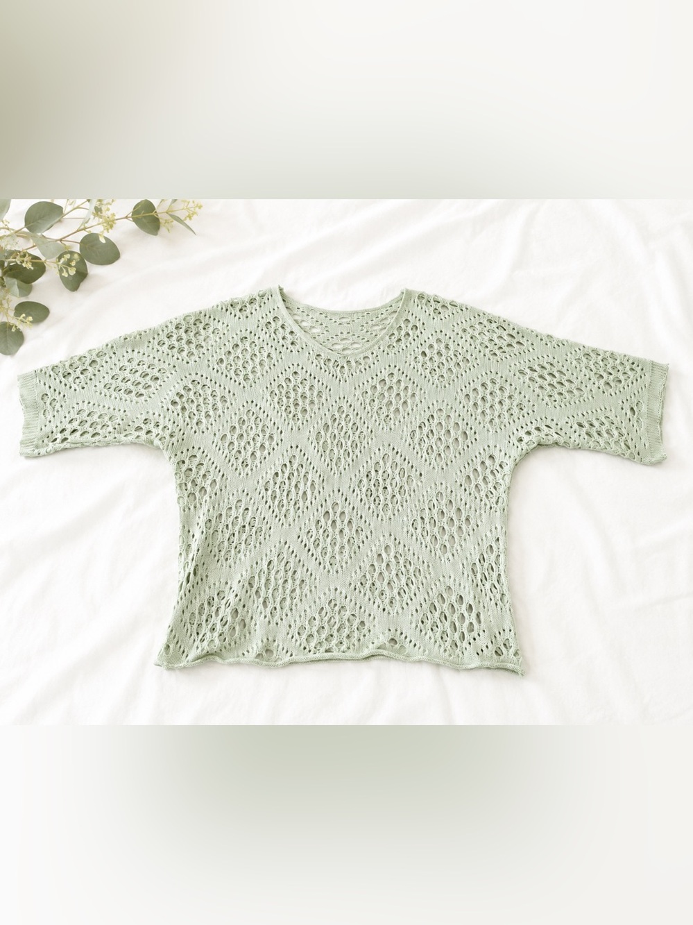 Open Knit Sweater Sage Green Lightweight Layering Top XL Boho Cottage Core Chic